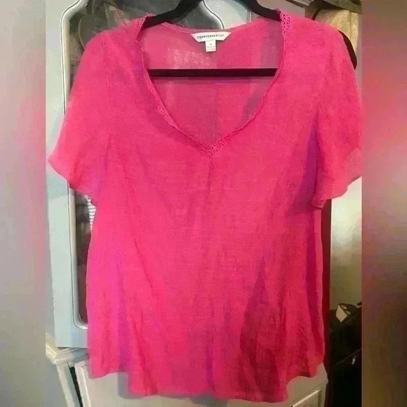Counterparts Split Sleeve Blouse Size M Fuchsia Pink Lightweight - Picture 1 of 11